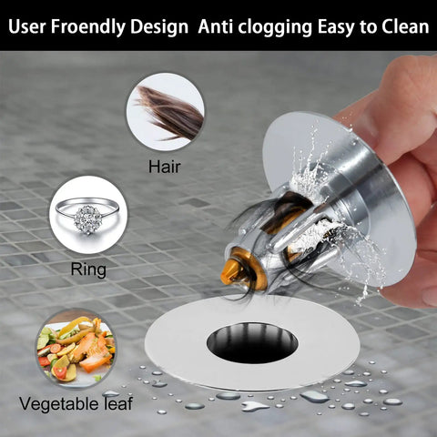 Stainless Steel Bathroom Sink Stopper With Hair Catcher And Drain Strainer For Bathtub And Sink Pop Up Drain Stopper Anti Clog Filter