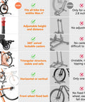 Comparison chart of freestanding vertical bike stand features like max tire width, adjustability, casters, structure, and fixed belt.
