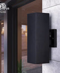 Outdoor Porch Light 2 Pack Dusk to Dawn Photocell Sensor Wall Sconces Waterproof Matte Black Aluminum Rectangular Tubes with Tempered Glass Cover ETL Listed Exterior Lighting for Homes mounted on wall
