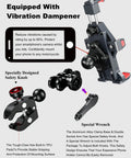 Heavy Duty Motorcycle Phone Mount With Silent Vibration Dampener And Lockdown Anti Theft Safety Knob For Cruiser And Sportbike Grips showing design features.