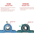 2 Pack Beefy Heavy Duty Pillow Block Bearing UCP206-19 1 3/16 Inch Bore Self Aligning Industrial Grade Chrome Steel Bearing Units With Solid Cast Iron Housings comparison showing special and regular seals