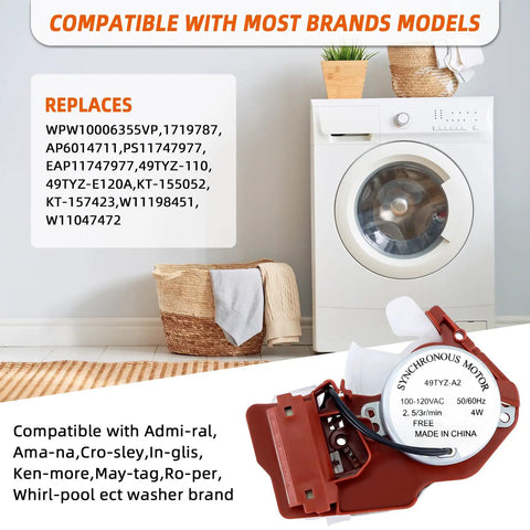 Rock Solid Washer Shift Actuator Compatible With Whirlpool And Crosley Front Load Machines, synchronous motor, OE part for easy installations.