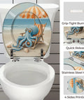 Toilet Seat Round Resin for Bathroom with octopus design, 14-15 inches wide, featuring quick release and stainless steel hinges.