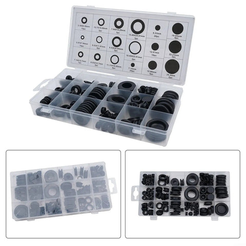 125 Piece Rubber Grommets Kit With Open And Closed Grommets And Storage Case For Cable And Wiring Projects, Automotive And Marine Electrical, DIY Home Improvement Gear For Quick, Clean Wire Runs. Transparent case with assorted black rubber grommets