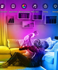 Family enjoying colorful lighting from 50 Feet LED Strip Lights With App Control And Remote in a living room.