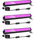 3 Pack 42W LED Black Light Bar Flood Lights with plug and switch, six-foot power cord, pink glow for parties and stage lighting.