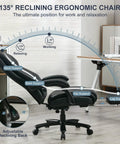 Big And Tall Leather Reclining Office Chair With Retractable Footrest And Adjustable Lumbar Support, Heavy Duty 500 Lb Capacity