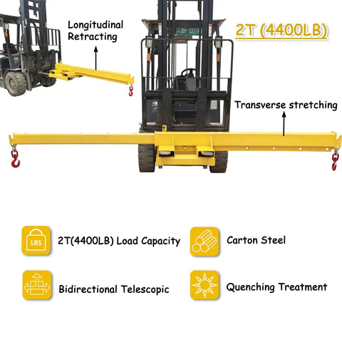 Heavy Duty 2 Ton Telescopic Forklift Jib Boom Built Tough To Kick Some Serious Weight Smooth 12 Foot Extendable Crane Arm with 2T capacity.