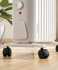 RuiJOTWAT 4Pcs Caster Wheels for Oil-Filled Radiators Swivel Casters with Brakes under electric heater on hardwood floor.