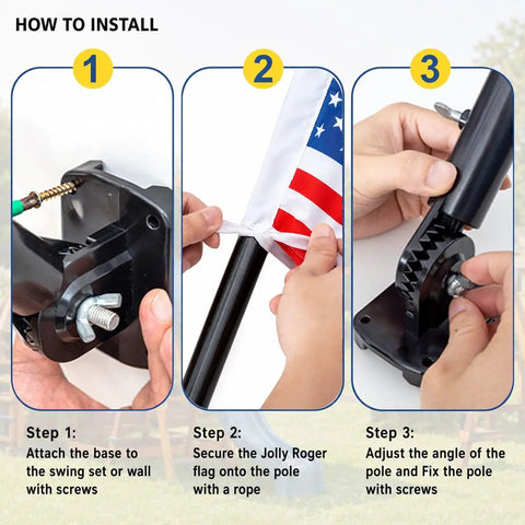 Outdoor Double Sided USA Flag Kit With Pole And Mounting Hardware For Treehouse And Backyard Decor, Premium 15.5 X 10.5 Inch USA Flag installation steps