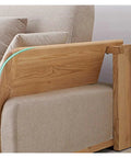 Universal Sectional Sofa Connectors Lock Down Your Couch And Keep It Tight With Heavy Duty Interlocking Furniture Clips on a light beige couch with wood accents.