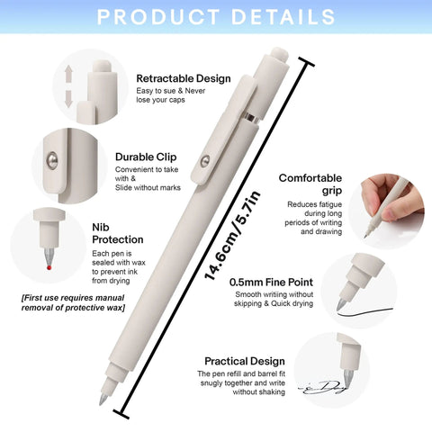 Beige Aesthetic Gel Pens 5 Pack 0.5mm Quick Dry Black Ink Fine Point Smooth Writing With Comfortable Grip for detail features.