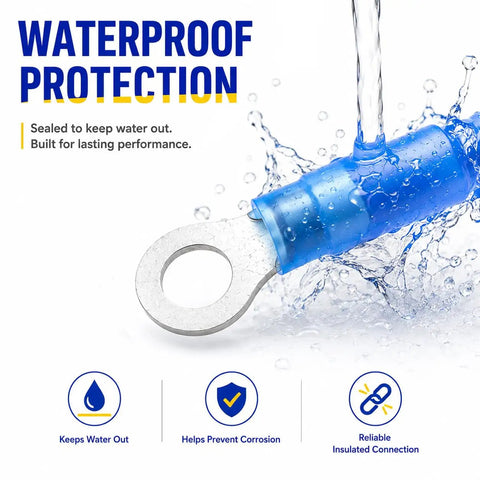 Hella Waterproof 150 Piece Heat Shrink Wire Connectors Kit Automotive Marine Electrical Terminals Assortment with ring terminal in water.