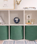 Round 11 Inch Storage Bins Set For Shelves, Durable Woven Cotton Cube Baskets, Fits 12x12 Inch Storage Cubes, 3 Pack Green