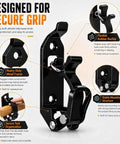 Close-up of Six Pack Shovel Mounts for Truck Bed and Roof Rack Heavy Duty Tool Holder Kit with metal brackets and rubber straps.