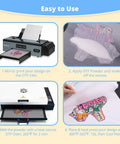 Instructions for using DTF Transfer Film For Sublimation 30 A4 Sheets 8.3x11.7 Inches on cotton tees, including printer and heat press processes.