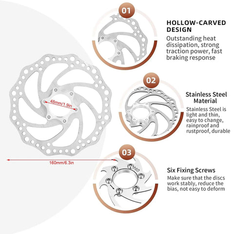 Six Bolt 160mm Disc Brake Rotor For Mountain Bikes Stainless Steel Built To Last, Rust Resistant, with design highlights