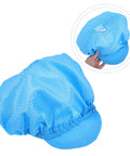 Five Piece Anti Static Work Caps Blue Bouffant Hair Nets Lightweight Mesh Headcaps view showing breathable blue mesh cap with elastic band.