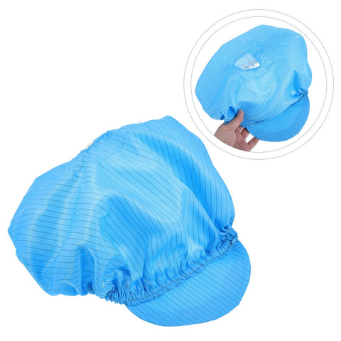 Five Piece Anti Static Work Caps Blue Bouffant Hair Nets Lightweight Mesh Headcaps view showing breathable blue mesh cap with elastic band.