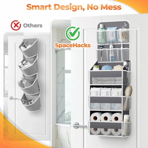 Five Tier Over The Door Organizer With Mesh Pockets For Grab And Go Closet Bathroom And Bedroom Storage adjustable product