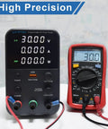 Variable Bench Power Supply With Switch And Alarm, 60V 5A, LED Display, USB Quick Charge, Stable DC Output with multimeter