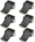 Rock Solid Heavy Duty Weld On Trailer Hinges, Badass Cast Iron Dump Trailer Hinges For Trucks With Grease Zerk Fitting, Tough As Nails Rust Proof Strap Style Short Leaf 6 Pack, showing six black cast iron trailer hinges.