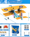 Box content for Beginner Friendly RC Plane With 6 Axis Gyro Stabilizer And 2 4Ghz Remote, Includes 3 Batteries, 2 Channel RTF PT17 Toy Airplane, Yellow