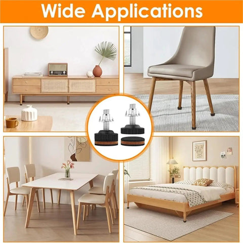 20 Pack Adjustable Furniture Levelers Three Eighths Inch Heavy Duty Leveling Feet With Floor Protectors on table, chair, cabinet, and bed