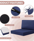 7 Piece Outdoor Patio Cushions Set For Four Seat Sectional Replacement Deep Seat Cushions With Waterproof Fabric Navy Blue