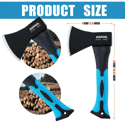 Rugged Workhorse 10 Inch Outdoor Hatchet For Camping Use Forged Carbon Steel Heat Treated With Fiberglass Handle In Blue