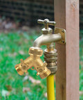 Solid Brass Garden Hose Splitter 2 Way Y Valve With Ergonomic Handles For Easy Grip, Perfect For Arthritis, Includes 2 Rubber Washers And Durable Brass Construction on outdoor faucet