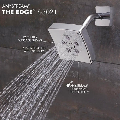 Polished Chrome Kubos Anystream High Pressure Adjustable 2.5 GPM Shower Head With 360 Degree Anystream Technology Modern Square Design