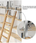 Sliding Ladder Hardware Kit With Stainless Steel Track And Solid Wood Ladder For Home And Loft Use displayed on bookshelves