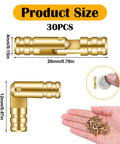 30 Pack Brass Barrel Hinges Set for Jewelry Boxes and Small Woodworking Projects with size dimensions shown