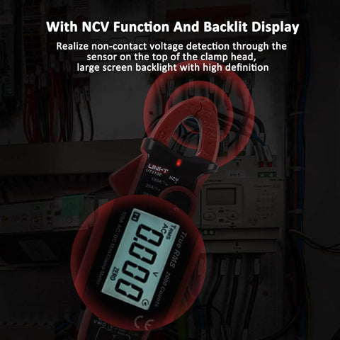 Clamp Meter Multimeter With Non Contact Voltage Tester For 2A AC DC, Amp Clamp Meter with backlit LCD display in use