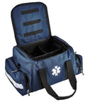 Open Arsenal 5215 Large Medic First Responder Trauma Duffel Bag with shoulder strap, blue 600D polyester, spacious interior visible.