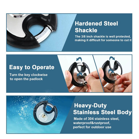 Heavy Duty Padlock Set Four Pack Keyed Alike 70mm Disc Lock for sheds, garages, lockers, tool boxes and cabinets description