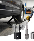 Three Piece Scissor Jack Adapter Set For Cars Includes Universal Jack Socket Converter and adapters with car and drill in use