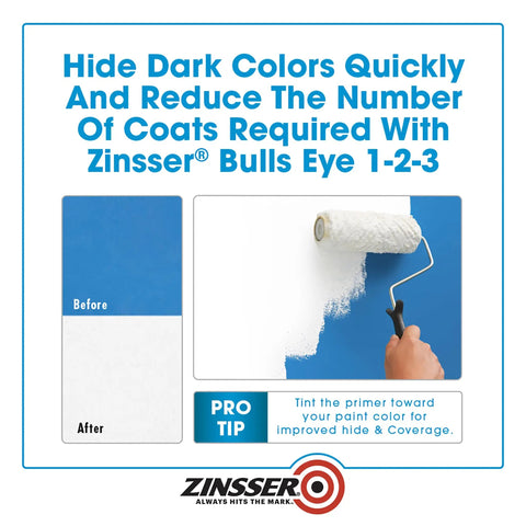 Comparison of paint coverage with and without primer using Zinsser Bulls Eye 1-2-3 with roller applying white primer