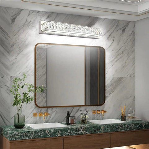 Modern Over Mirror Bathroom Light Fixture 30 Inch LED Vanity Bar Crystal Chrome Dope White Daylight 6000K above mirror
