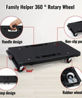 Heavy Duty Furniture Dolly With Interlocking 4 Wheel Flat Dollies 16 X 11 Inches 500 LB Capacity, highlights handle, non-slip panel, and rubber wheels