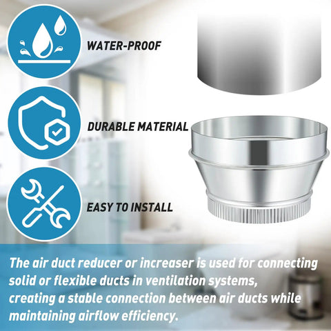8 Inch To 6 Inch Duct Reducer Increaser Galvanized Steel Air Duct Adapter Round Crimped Pipe Connector Fitting Coupling For HVAC Ventilation Systems For Smooth Duct Transitions In Any Setup Easy Install No Fuss, galvanized duct reducer