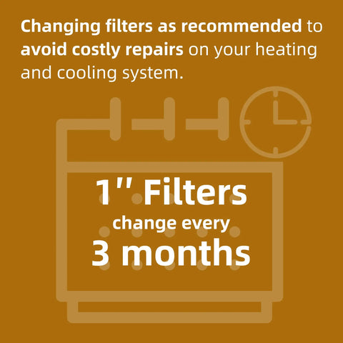 Reminder to change 1-inch filters every 3 months to avoid costly repairs in heating and cooling systems.