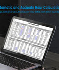 Straight Up Standalone Fingerprint Time Clock For Small Business Dead Simple Hour Tracker showing time card report on laptop.