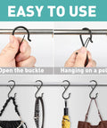 Tough As Nails Heavy Duty S Hooks With Secure Locking Clips 12 Pack shown hanging on a pole, demonstrating ease of use for organizing.
