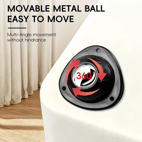 No Drill Heavy Duty Self Adhesive Caster Wheels Screwless Swivel Furniture Casters Black with movable metal ball for flexibility.