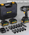 Badass 1/2 Inch Cordless Impact Wrench Brings 1400Nm Beefy Torque And 1033 Ft Lbs With Brushless Motor, two battery packs and sockets.