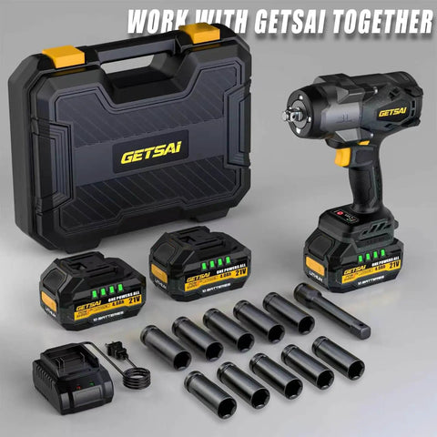 Badass 1/2 Inch Cordless Impact Wrench Brings 1400Nm Beefy Torque And 1033 Ft Lbs With Brushless Motor, two battery packs and sockets.