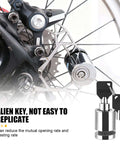 Rugged As Hell Motorcycle Disc Brake Lock with Two Keys installed on a bike, showing zinc alloy body and secure fit on the disc.