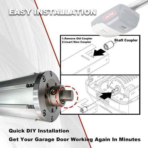Stainless Steel Drive Screw Coupler Replacement For Garage Door Opener All Metal Direct Replacement For Screw Drive Rail Heavy Duty Genie Repair Part No Fuss Install Long Lasting Performance 1 Piece, installed on Genie opener shaft